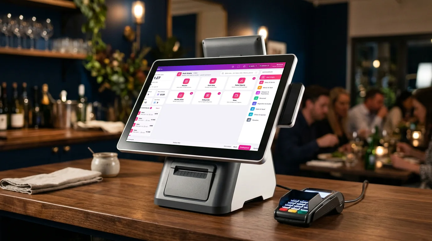 Endsan restoranda kasa terminalinde POS ana ekranı