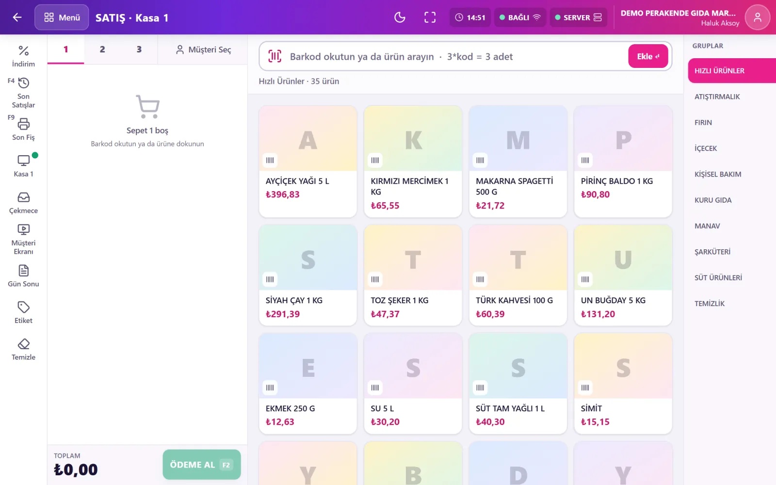 Perakende POS ekranı