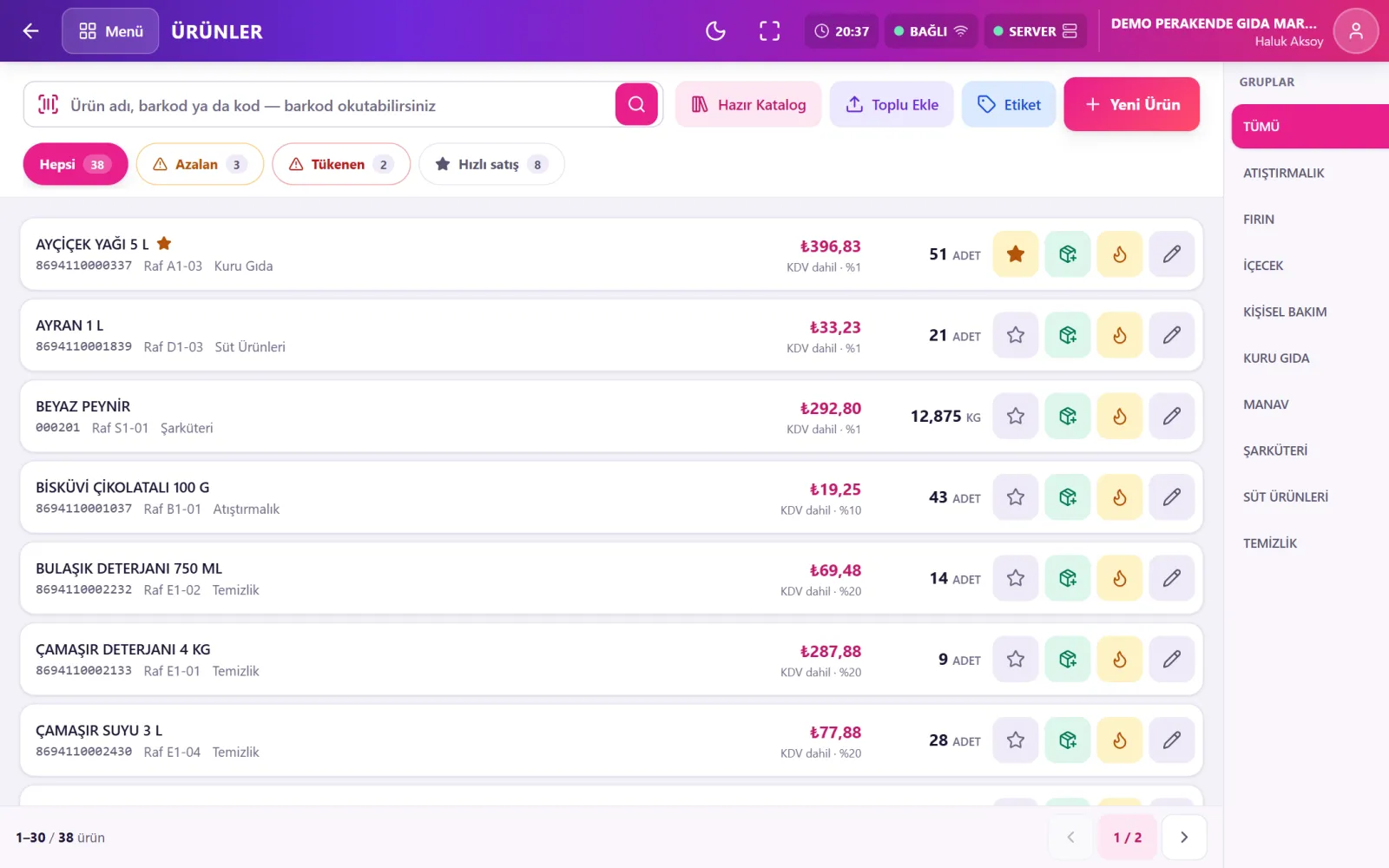 Market Stok ekranı